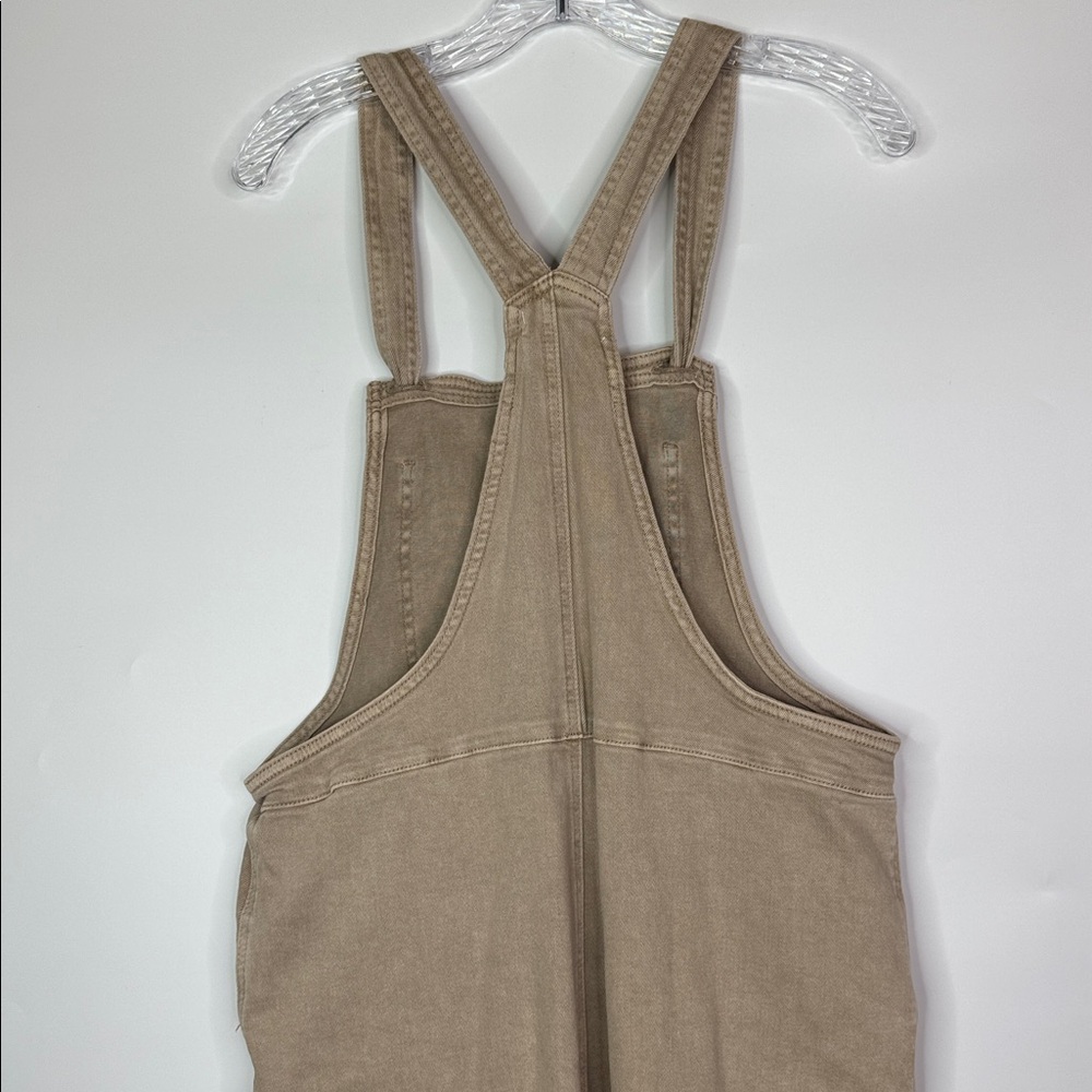 Zenana Washed Knot Strap Mocha Beige Overalls NWT Medium - Picture 4 of 10
